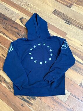 BlackHawk Style Navy Blue Pullover Hoodie with Star Circle Graphic